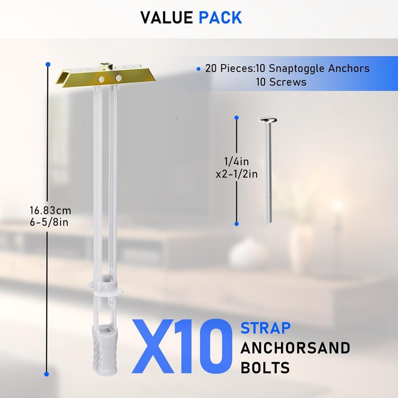 PRLF Drywall Anchor with Included Bolts for 1/4”-20, Heavy Duty Hollow Wall Anchors for TV Mounting Kit, Stainless Steel Hollow Wall Anchors Holds up to 270lbs Each in 1/2” Drywall (Pack of 10) - Image 2